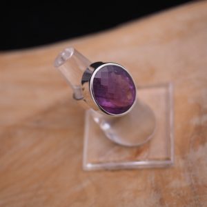 Bague Argent Améthyste Ronde Ovale facetée