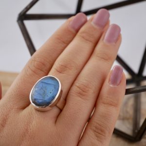 Bague Argent Labradorite ronde/ovale facettée