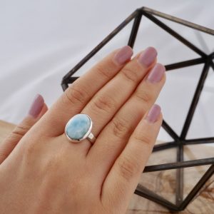 Bague Argent Larimar ovale rond