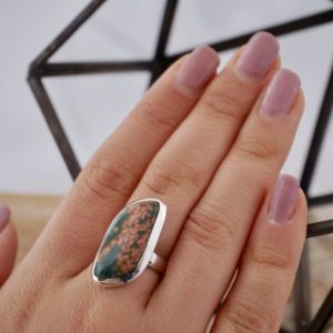 Bague Argent Unakite Rectangle Losange