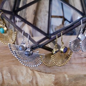 Boucles d'Oreille Fantaisie Demi Eventail avec Pierre (296)