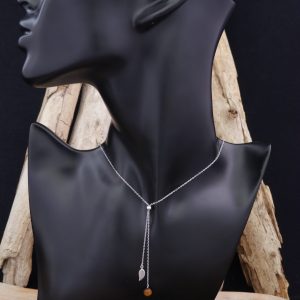 Collier argent avec feuille et Perle Œil de Tigre