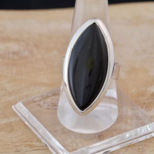 Bague Argent Onyx Navette