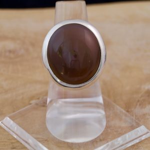 Bague Argent Pierre de Lune Grise Grosse Ronde