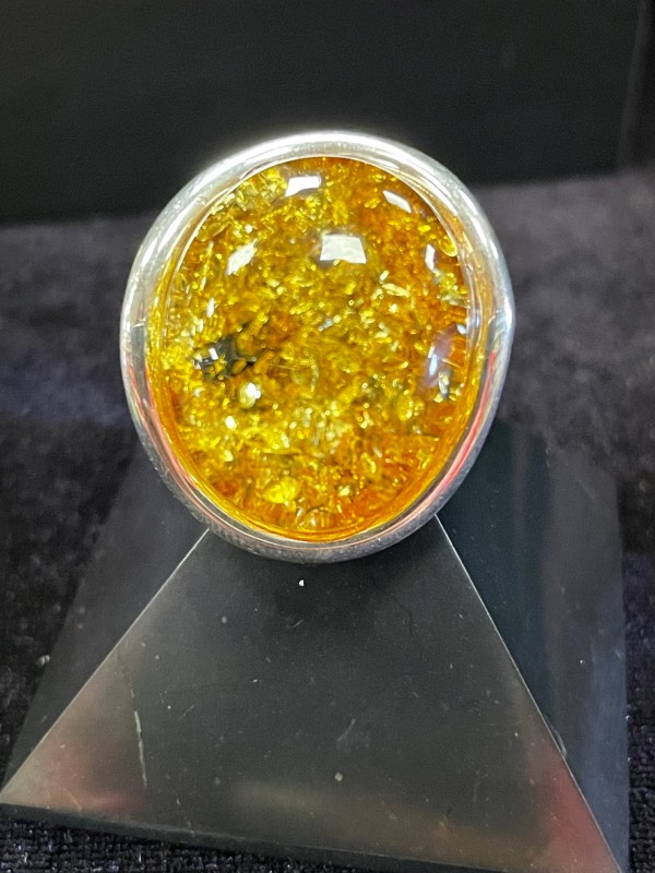 Bague argent et ambre jaune 248