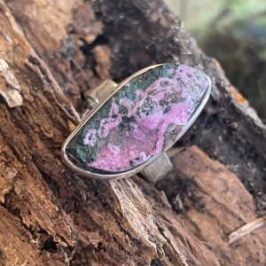 Bague argent et rhodonite brute