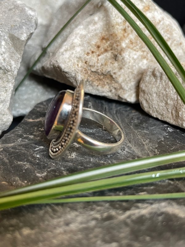 Bague argent et améthyste ovale style ethnique – Image 3