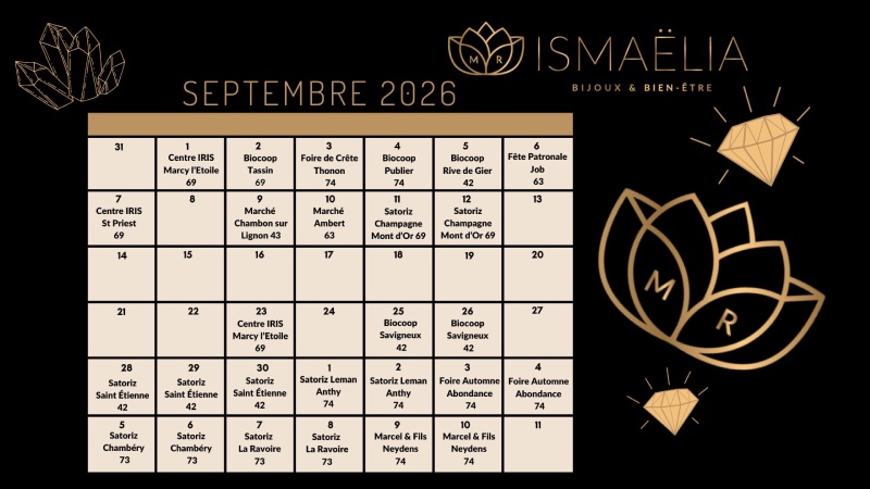 planning Ismaëlia Bijoux du mois de Septembre